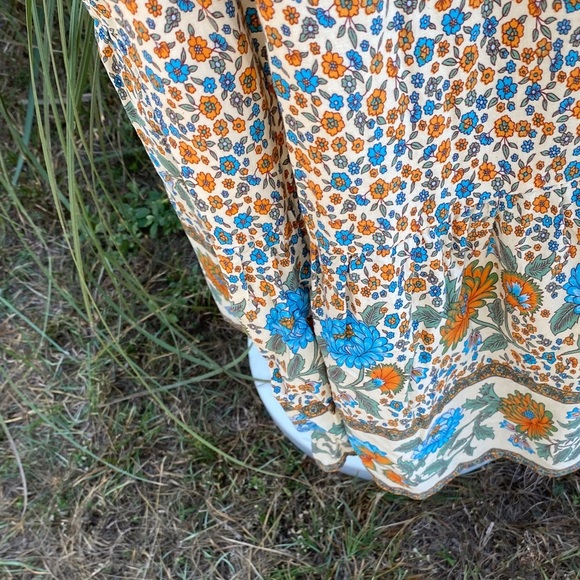 Women's Floral Bohemian Ruffle Size 26 Maxi Dress in Festive Orange and Blue - Picture 7 of 10